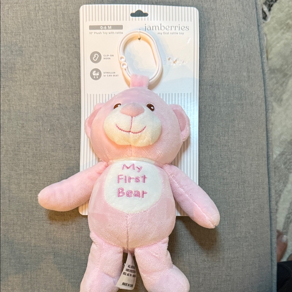 Pink Plush Bear Toy with rattle